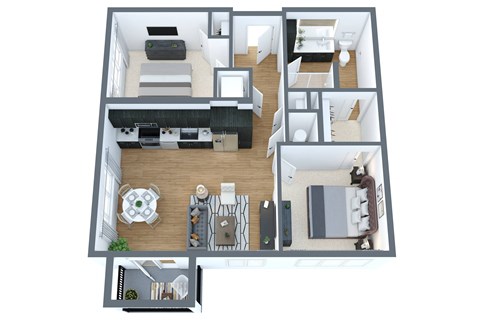 Floor plan for 2 beds, 1 bath, 840 sqft